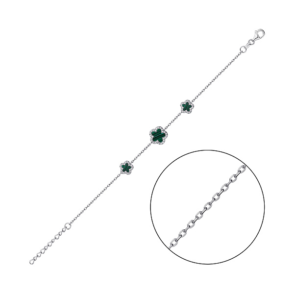 Срібний браслет з малахітом та фіанітами (арт. 7509/4801млх) – зображення 1