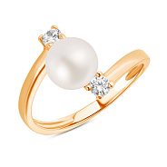 Кольцо золотое с жемчугом и фианитами  (арт. 151306прлб)