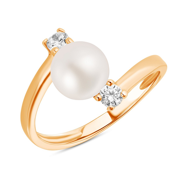 Кольцо золотое с жемчугом и фианитами  (арт. 151306прлб) – изображение 1