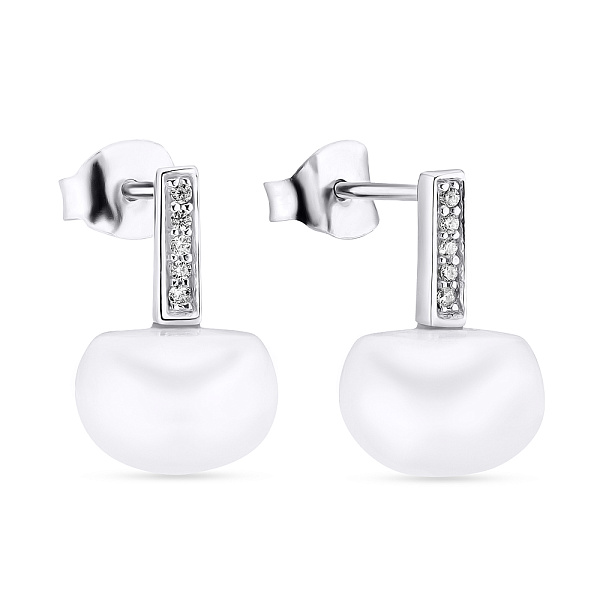 Срібні сережки пусети з перлами і фіанітами (арт. 7518/5352жб) – зображення 1