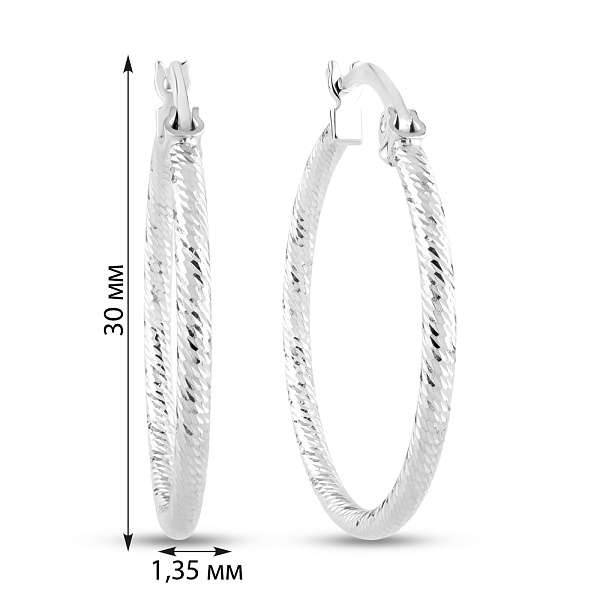 Серьги-кольца из белого золота с алмазной гранью (арт. 122001/30б) – изображение 2