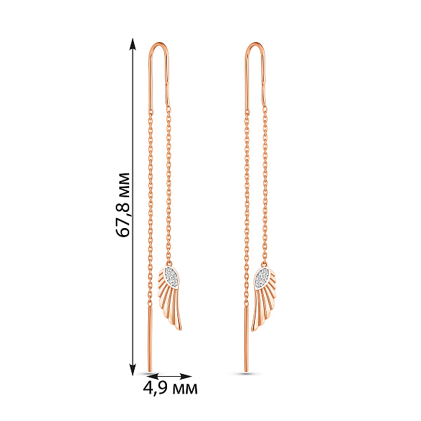 Сережки-протяжки з червоного золота (арт. 1101052) – зображення 3