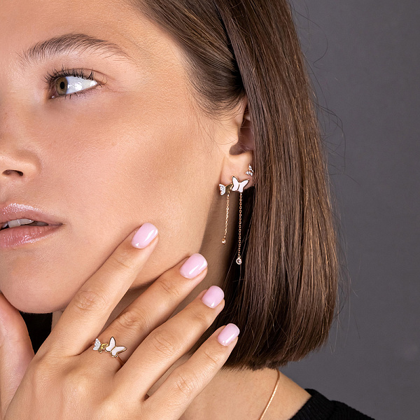 Серьги золотые Бабочки с эмалью и фианитами (арт. 110021еп) – изображение 3