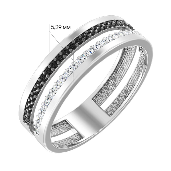 Кольцо из белого золота с черными и белыми фианитами (арт. 140767бч) – изображение 2