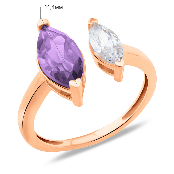 Золотое кольцо с аметистом и фианитом (арт. 1401029Па) – изображение 4