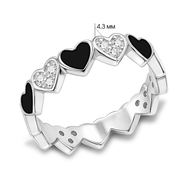 Серебряное кольцо сердечка с фианитами и эмалью (арт. 7501/8904еч) – изображение 2