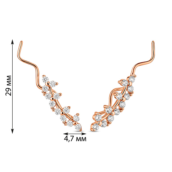 Сережки-клаймбери з червоного золота з фіанітами (арт. 110669) – зображення 2