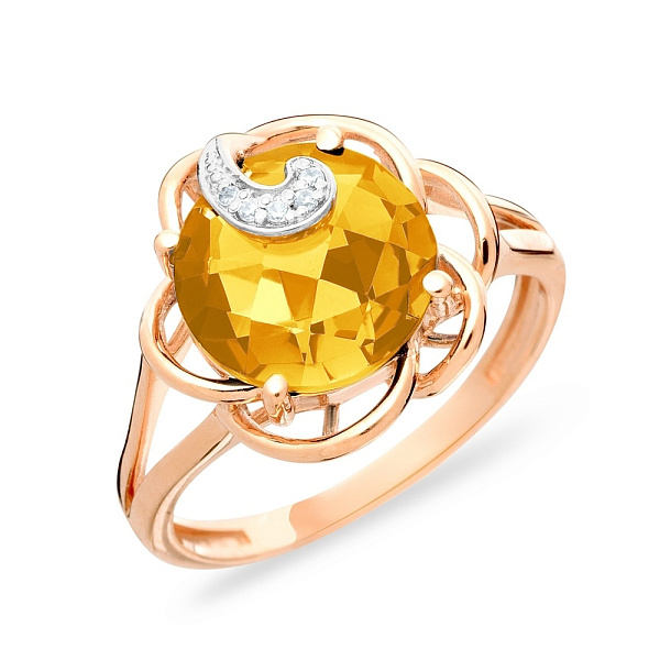Каблучка золота з цитрином і фіанітами (арт. 140674Пц) – зображення 1