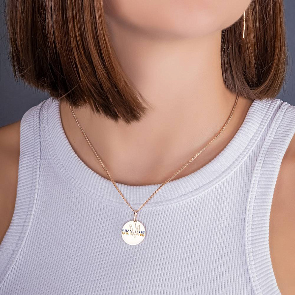 Золотой подвес "Ukraine" с тризубом и эмалью (арт. 440735есж) – изображение 3