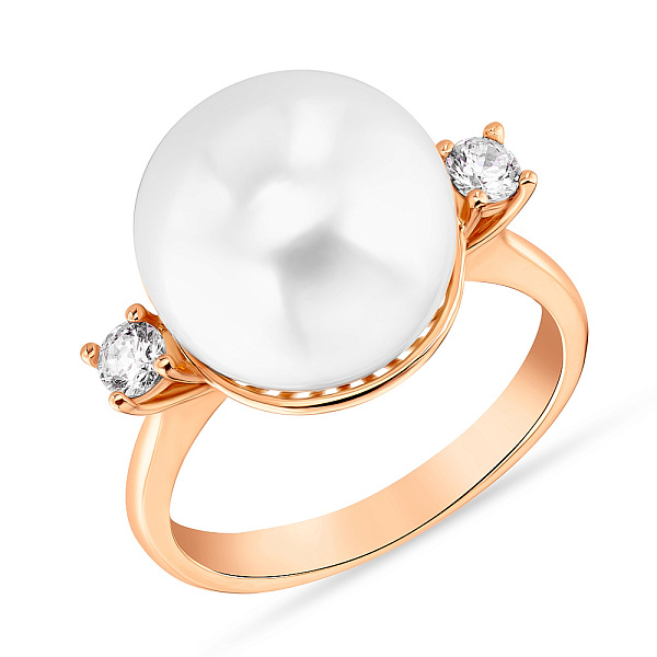 Кольцо из красного золота с жемчугом и фианитами (арт. 153224) – изображение 1