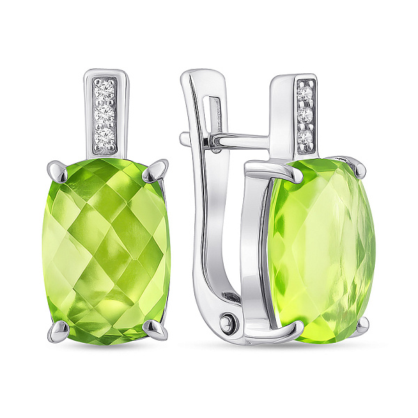 Срібні сережки з великим хризолітом (арт. 7502/2157410Хрз) – зображення 1