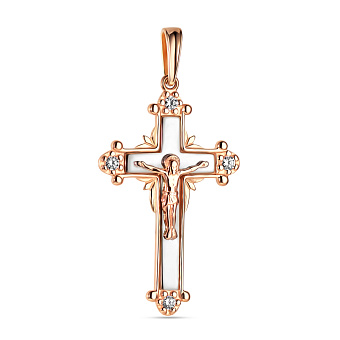 Фото Золотой нательный крестик с распятием и фианитами (арт. 501359кб)