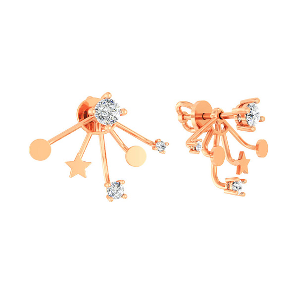 Пусеты-трансформеры из красного золота с фианитами (арт. 110658) – изображение 1