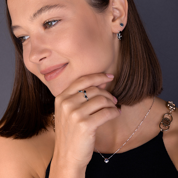 Кольцо "Веточка" из белого золота с сапфиром и бриллиантами (арт. К011358бс) – изображение 5