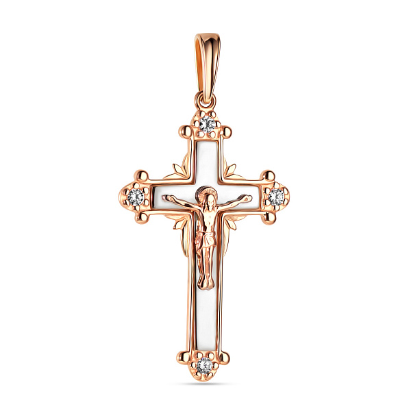 Золотой нательный крестик с распятием и фианитами (арт. 501359кб) – изображение 1