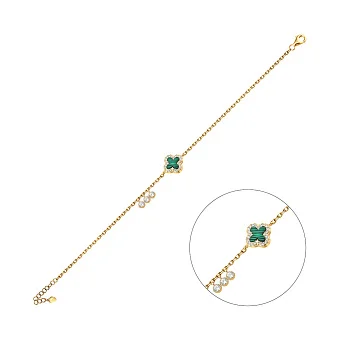 Серебряный браслет с малахитом и фианитами (арт. 7509/4398/10жмлх)