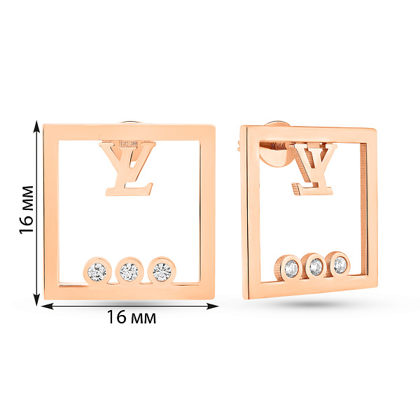 Сережки-пусети з червоного золота з фіанітами (арт. 109595) – зображення 2