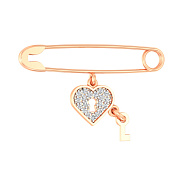 Золотая булавка с подвеской «Сердце» с фианитами (арт. 360032)