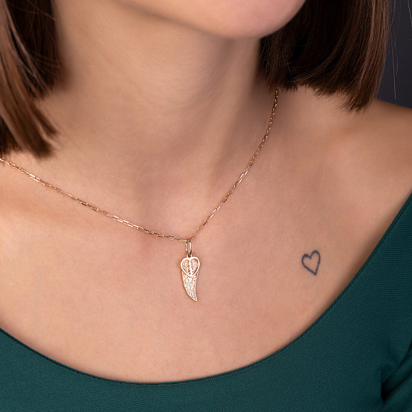 Золотой кулон Крыло с фианитами (арт. 424527) – изображение 2