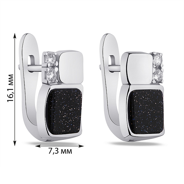 Сережки зі срібла з авантюрином і фіанітами (арт. 7502/1770Авч) – зображення 2