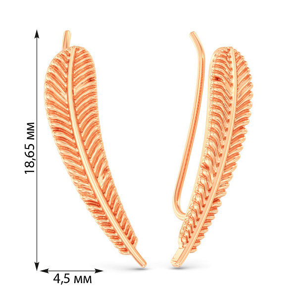 Серьги-клаймберы Перо из красного золота  (арт. 111286) – изображение 3