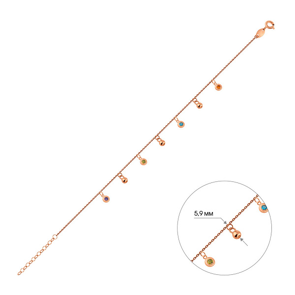 Золотой браслет с подвесками с цветными фианитами (арт. 326390цв) – изображение 4