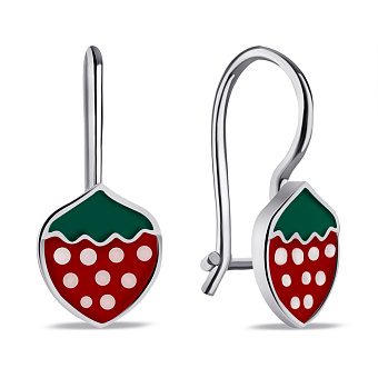 Фото Серебряные детские серьги Клубника с эмалью (арт. 7502/9751е)