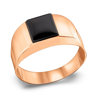 Фото Печатка з червоного золота з оніксом (арт. 180566о)