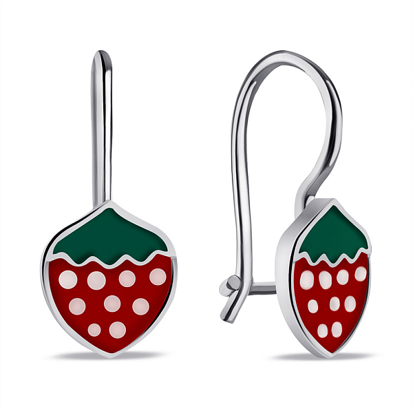 Серебряные детские серьги Клубника с эмалью (арт. 7502/9751е) – изображение 1