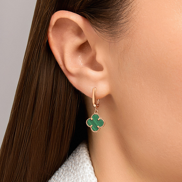 Сережки з червоного золота з малахітом (арт. 105693/10млх) – зображення 2