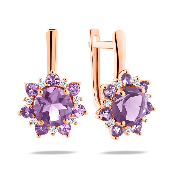 Золоті сережки з аметистом і фіанітами (арт. 111244Паф) – зображення 1