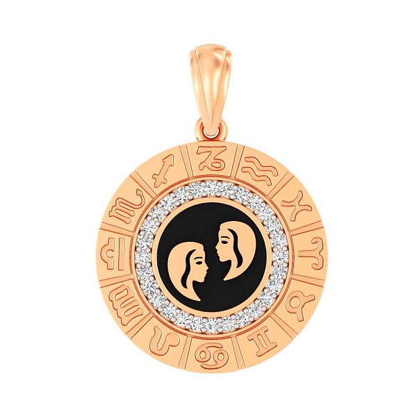 Золотой подвес "Близнецы" с фианитами и эмалью (арт. 440681ечб) – изображение 1