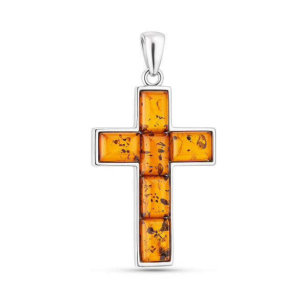 Срібний хрестик з бурштином (арт. 7503/856ЯП) – зображення 1