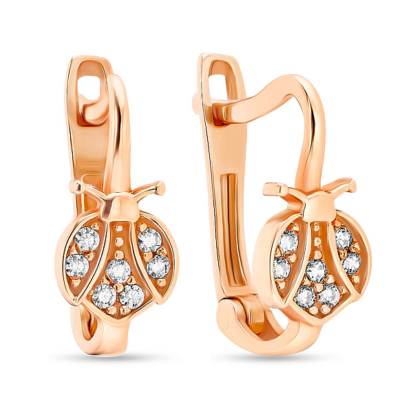 Золотые сережки для детей «Божьи коровки» с фианитами (арт. 106628) – изображение 1