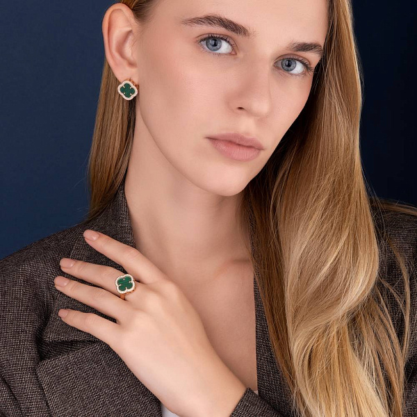 Кольцо из красного золота с малахитом и фианитами (арт. 156116/15млх) – изображение 3