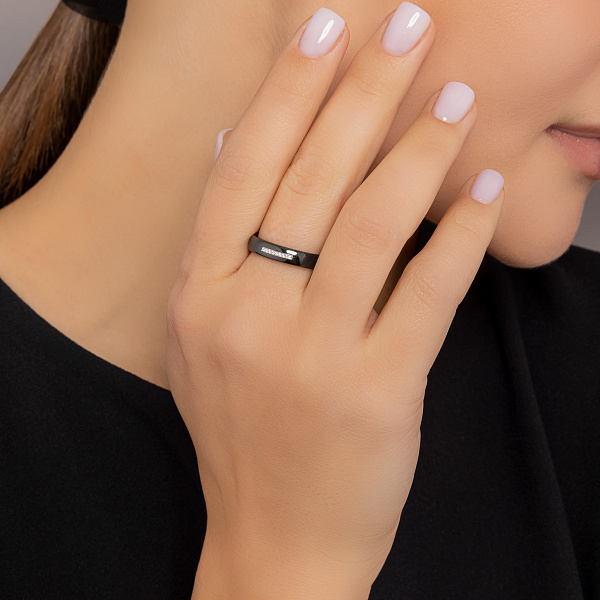 Каблучка з золота та чорної кераміки з діамантами (арт. К011791бч) – зображення 5