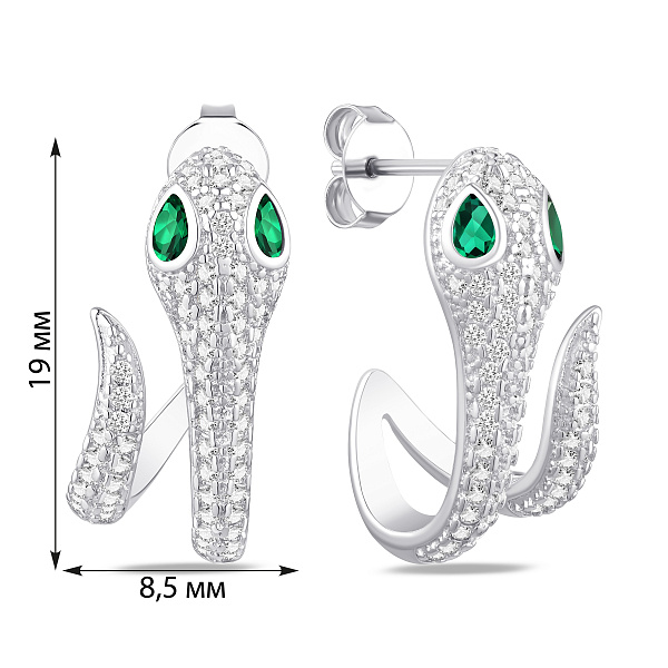 Серебряные пусеты Змея с альпинитами (арт. 7518/7497аз) – изображение 2