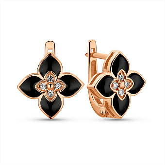 Золотые серьги с эмалью и фианитами (арт. 2111560101)