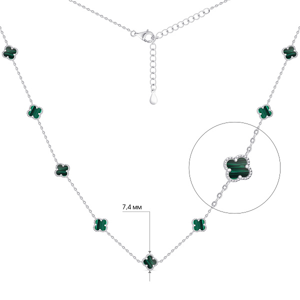 Серебряное колье Клевер с малахитом (арт. 7507/1188/7млх) – изображение 2