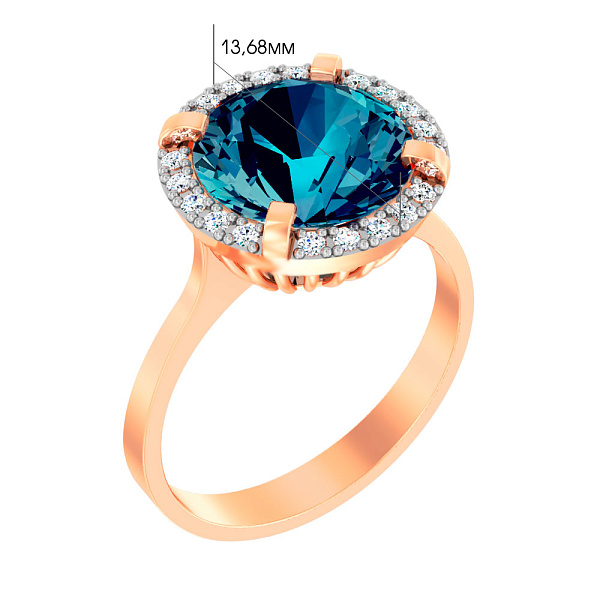 Золота каблучка з топазом лондон і фіанітами (арт. 140474Пл) – зображення 2