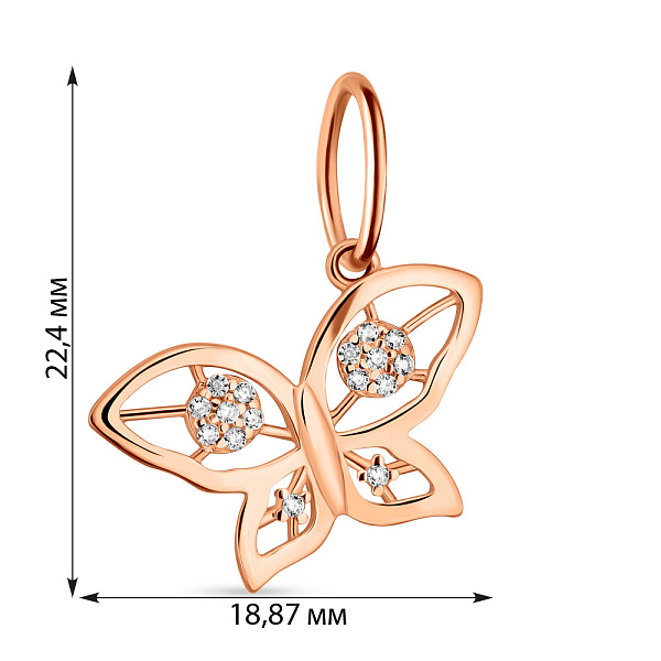 Золотой подвес "Бабочка" с фианитами (арт. 424523) – изображение 2
