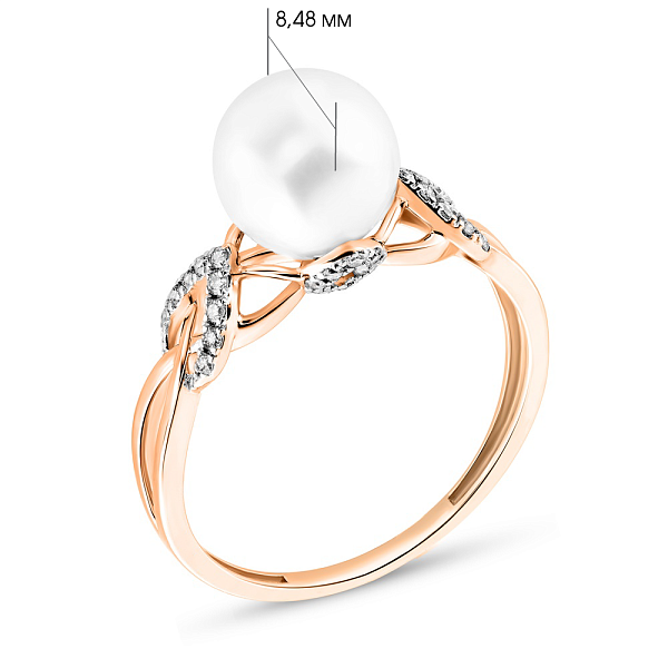 Кольцо с жемчугом и бриллиантами из красного золота (арт. К011107) – изображение 6