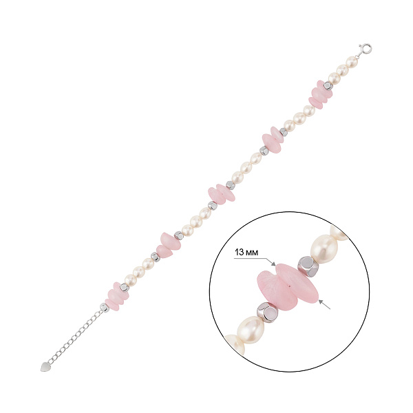 Серебряный браслет с жемчугом и с кварцем (арт. 7509/2184829жбПкр) – изображение 2