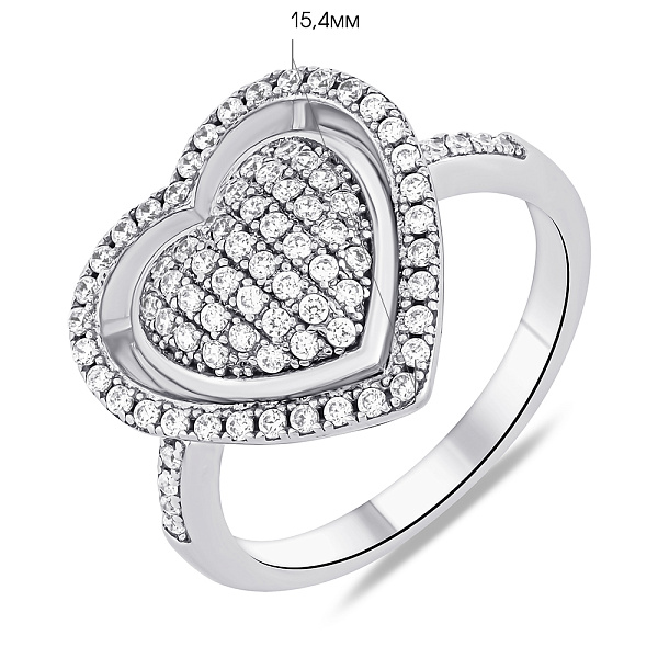 Срібна каблучка Серце з фіанітами (арт. 05011927) – зображення 2