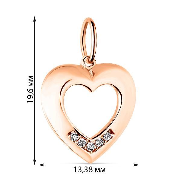 Подвеска Сердце из красного золота с фианитами (арт. 424250) – изображение 2