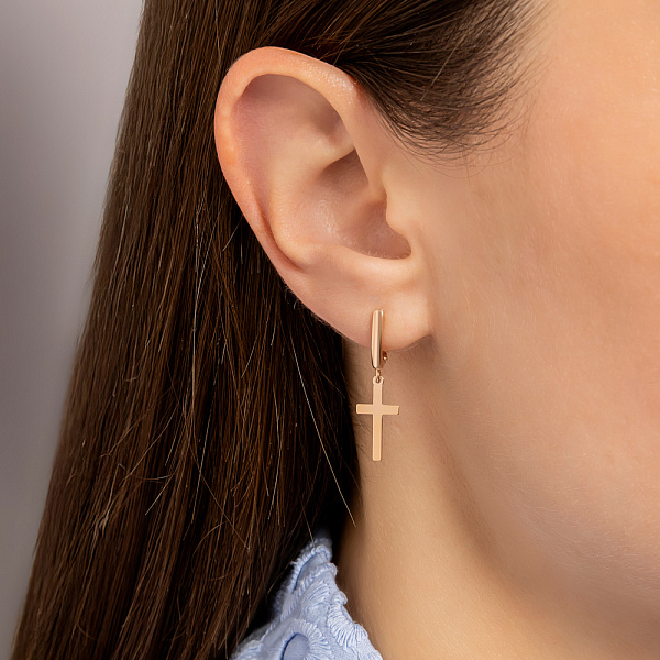 Золоті сережки-підвіски з хрестиками (арт. 110516) – зображення 2