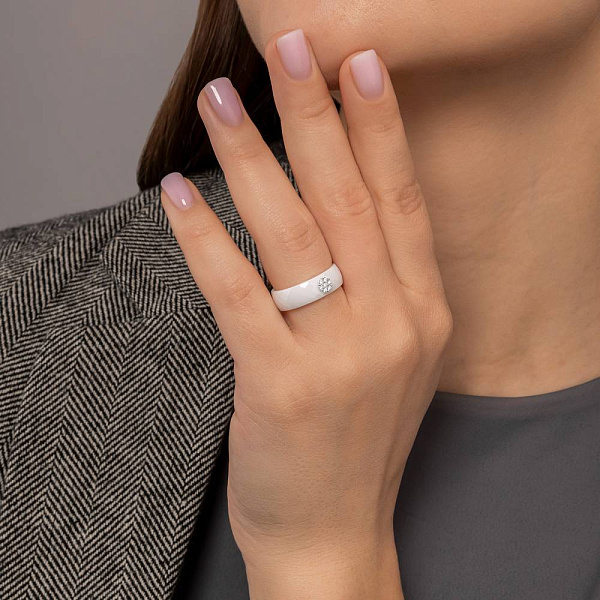 Каблучка з кераміки і золота з діамантами (арт. К011229005бба) – зображення 2