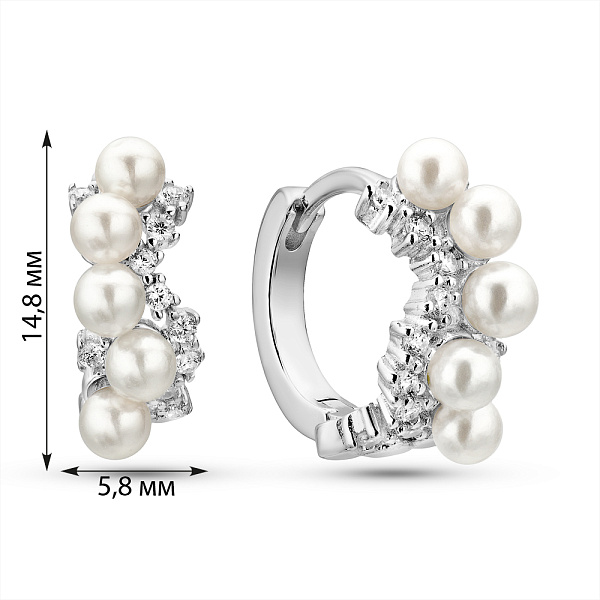 Серебряные серьги с жемчугом и фианитами (арт. 7502/2185666жб) – изображение 3