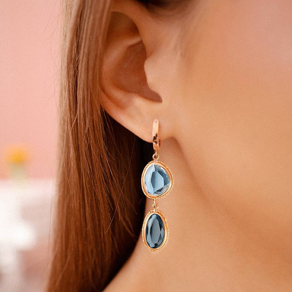 Золоті сережки-підвіски з кварцом (арт. 107600Пкг) – зображення 2