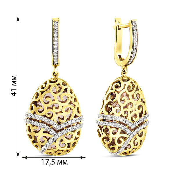 Золоті сережки з великим кварцом (арт. 103313жПкр) – зображення 2